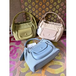 Sac à main Forme Bourse effet cuir et toile, Bleu Ciel, Blanc Cassé ou Vert Anis DAVID JONES