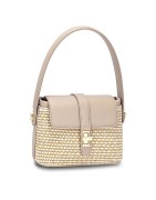 Petit Sac Paille et Cuir Synthétiques Rose Päle ou Beige DAVID JONES