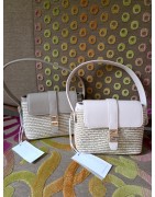 Petit Sac Paille et Cuir Synthétiques Rose Päle ou Beige DAVID JONES