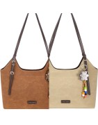 Sac Cabas Porté Epaule Effet Daim Beige ou Caramel DAVID JONES