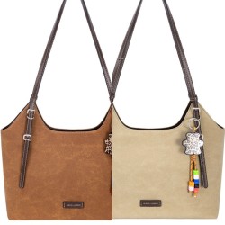 Sac Cabas Porté Epaule Effet Daim Beige ou Caramel DAVID JONES