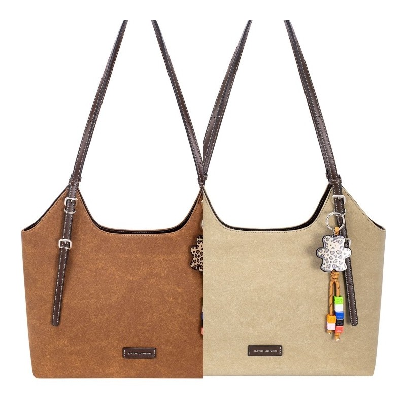 Sac Cabas Porté Epaule Effet Daim Beige ou Caramel DAVID JONES