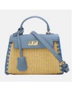 Petit Sac à Main Effet Paille Bleu Ciel, Rose Pâle, ou Jaune TOM ET EVA