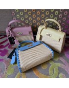 Petit Sac à Main Effet Paille Bleu Ciel, Rose Pâle, ou Jaune TOM ET EVA