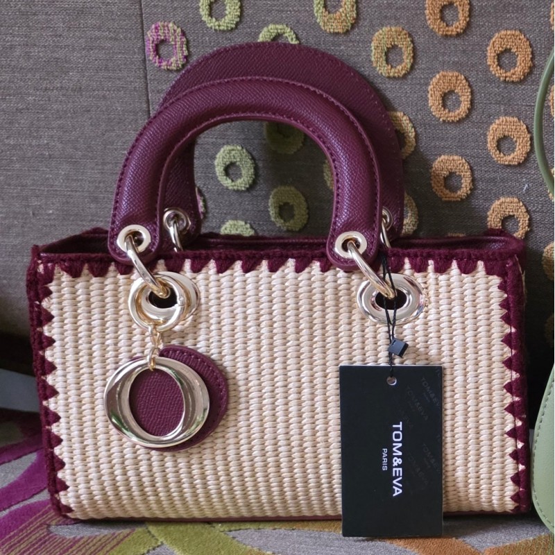 Petit Sac à Main Effet Paille Rouge TOM ET EVA