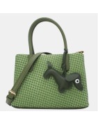 Sac Trapèze Effet Tissus Noir ou Vert avec Pendentif Teckel TOM & EVA