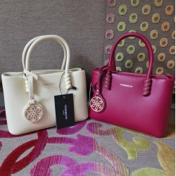 Sac Effet Cuir Lisse Jaune Pâle ou Rouge TOM & EVA