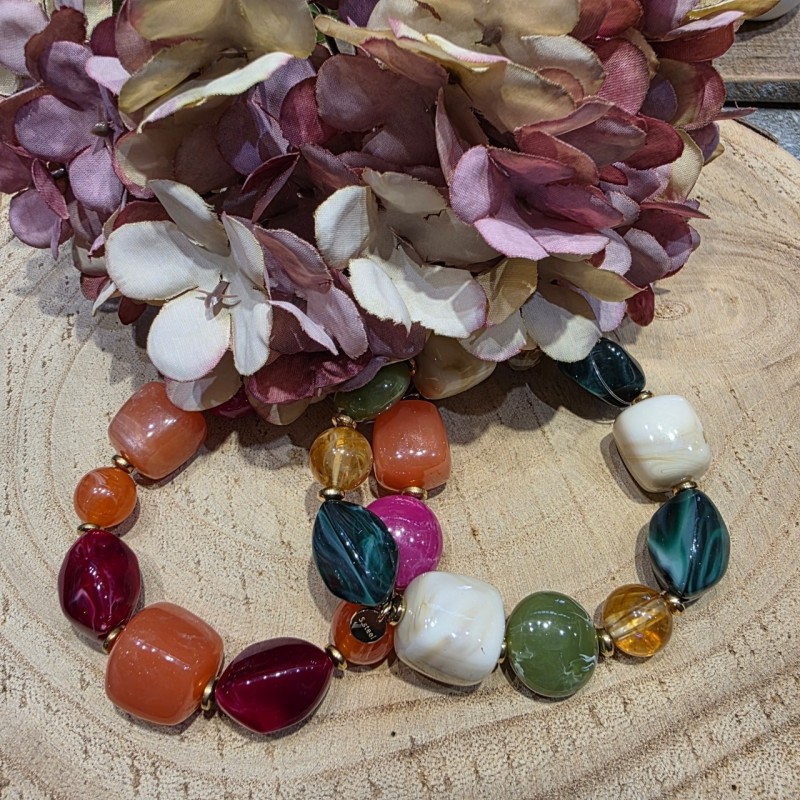 Bracelet Elastiqué orné de Perles en Résine de formes Différentes Colorées IKITA