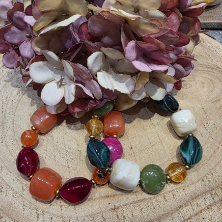 Bracelet Elastiqué orné de Perles en Résine de formes Différentes Colorées IKITA