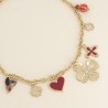 Collier à Breloques Trèfles et Coeurs, Résine Léopard, Email Rouge, Céramique, sur Chaîne en Acier Doré BOHM