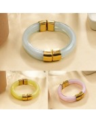 Gros Bracelet en Résine et Acier Doré Ouvrable et Aimanté ECLAT