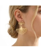 Boucles d'oreilles Feuille de Gingko en Acier Doré Pendantes ECLAT PARIS