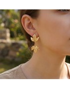 Boucles d'oreilles Feuille en Acier Doré Pendantes ECLAT PARIS