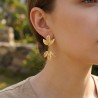 Boucles d'oreilles Feuille en Acier Doré Pendantes ECLAT PARIS