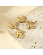 Boucles d'oreilles Feuille en Acier Doré Pendantes ECLAT PARIS