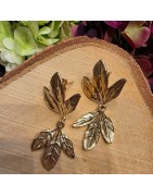 Boucles d'oreilles Feuille en Acier Doré Pendantes ECLAT PARIS