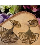 Boucles d'oreilles Feuille de Gingko en Acier Doré Pendantes ECLAT PARIS