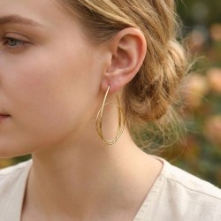 Boucles d'Oreilles Créoles en Acier Doré Originales Rondes et Ovales