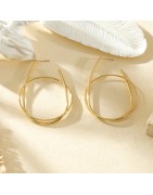 Boucles d'Oreilles Créoles en Acier Doré Originales Rondes et Ovales