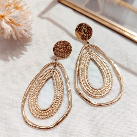 Boucles d'Oreilles  Gouttes Martelées en Acier Doré MILË MILA