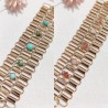 Bracelet Manchette en Mailles en Acier Doré et Pierres Naturelles Roses ou Vertes