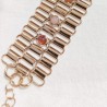 Bracelet Manchette en Mailles en Acier Doré et Pierres Naturelles Roses ou Vertes