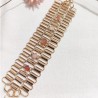 Bracelet Manchette en Mailles en Acier Doré et Pierres Naturelles Roses ou Vertes
