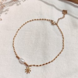 Chevillère Chaîne de Cheville en Acier Doré Perle d'eau douce et Breloque Etoile MILË MILA