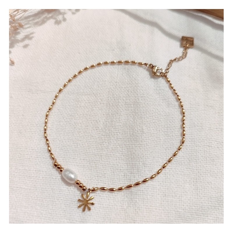 Chevillère Chaîne de Cheville en Acier Doré Perle d'eau douce et Breloque Etoile MILË MILA
