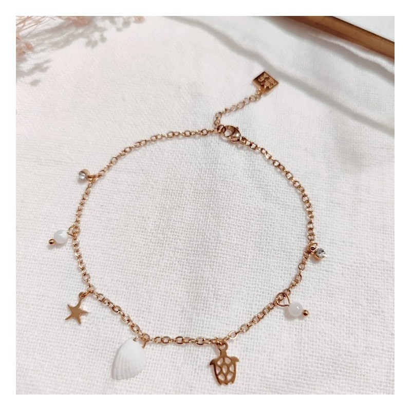 Chevillère Chaîne de Cheville en Acier Doré et Sept Breloques MILË MILA