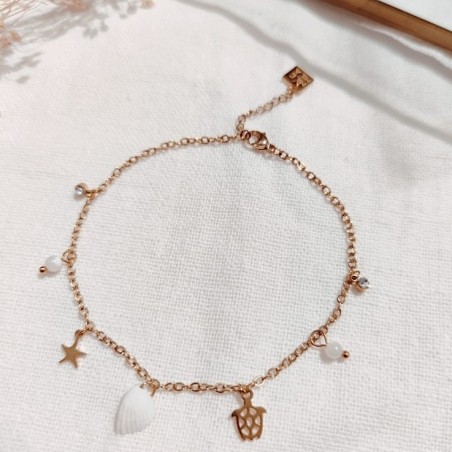 Chevillère Chaîne de Cheville en Acier Doré et Sept Breloques MILË MILA