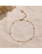 Chevillère Chaîne de Cheville en Acier Doré, Perles Acier, et Emil Rose Pâle MILË MILA