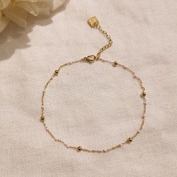 Chevillère Chaîne de Cheville en Acier Doré, Perles Acier, et Emil Rose Pâle MILË MILA