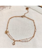 Chevillère Chaîne de Cheville Deux Rangs en Acier Doré, et Perles d'Eau Douce MILË MILA