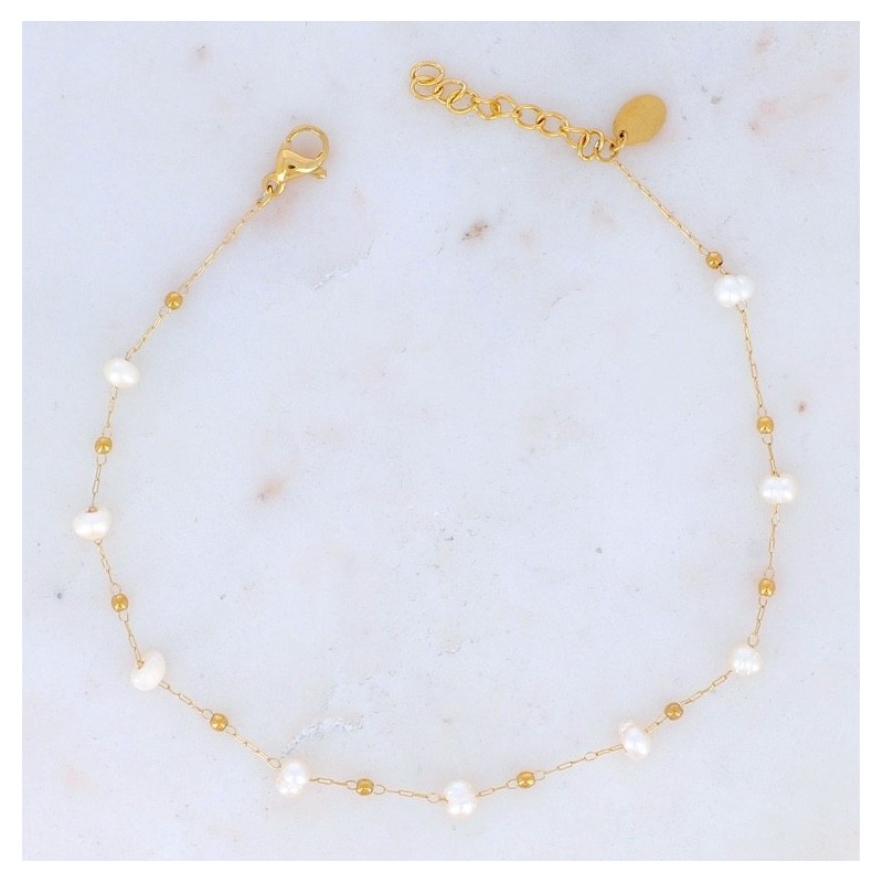 Chevillère Chaîne de Cheville en Acier Doré, et Perles Synthétiques BOHM