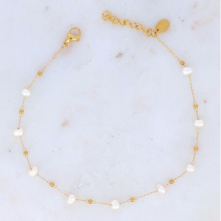 Chevillère Chaîne de Cheville en Acier Doré, et Perles Synthétiques BOHM