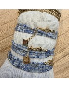 Bracelet Multitours ou Collier Long Pierres Bleues Jean MILË MILA
