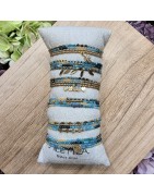 Bracelet Multitours ou Collier Long Pierres Bleue Turquoise et Jaune Pâle MILË MILA