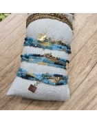 Bracelet Multitours ou Collier Long Pierres Bleue Turquoise et Jaune Pâle MILË MILA