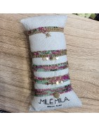 Bracelet Multitours ou Collier Long Pierres Roses et Vertes MILË MILA