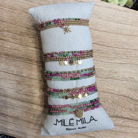 Bracelet Multitours ou Collier Long Pierres Roses et Vertes MILË MILA