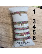 Bracelet Multitours ou Collier Long Pierres Roses et Vertes MILË MILA