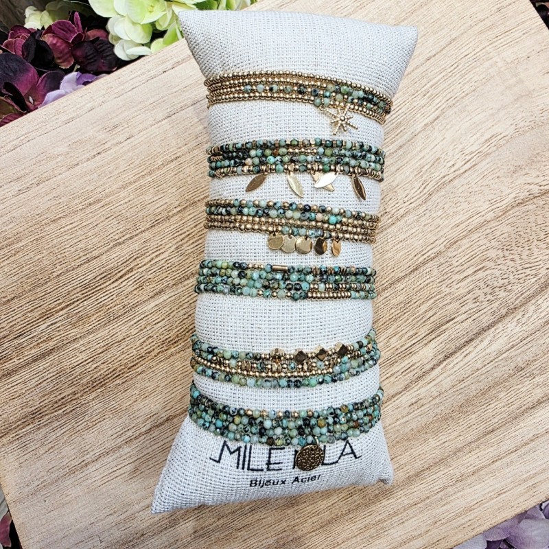 Bracelet Multitours ou Collier Long Pierres en Turquoise Africaine  MILË MILA