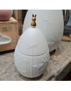 Boîte en Forme d'Oeuf en Porcelaine Blanche et Petit Lapin Doré RÄDER DESIGN