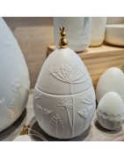 Boîte en Forme d'Oeuf en Porcelaine Blanche et Petit Lapin Doré RÄDER DESIGN