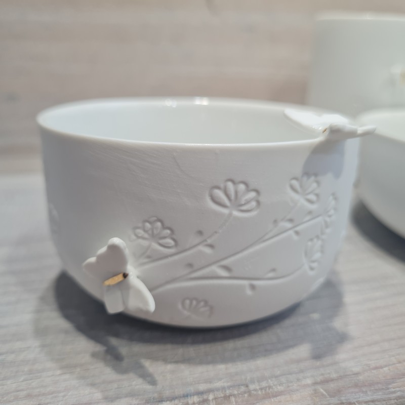 Petite Coupelle en Porcelaine Blanche avec Fleurs et Papillons RÄDER DESIGN
