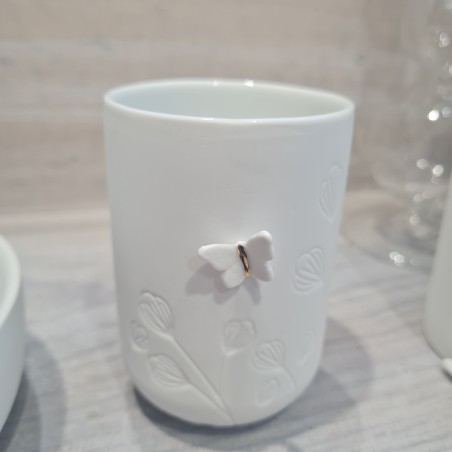 Photophore en Porcelaine Blanche Fleurs et Papillon  RÄDER DESIGN