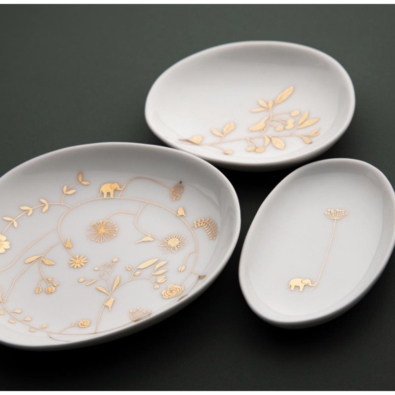 Ensemble de Trois Coupelles en Porcelaine Blanche Décorées de Fleurs Dorées RÄDER DESIGN