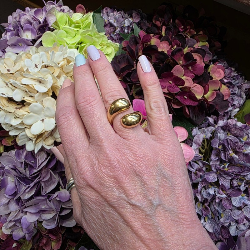 Grosse Bague Réglable en Acier Doré Croisée Dessus ECLAT PARIS