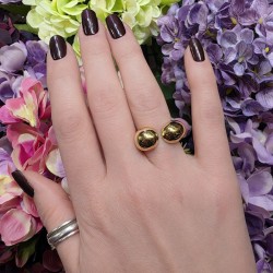 Grosse Bague Réglable en Acier Doré Ouverte Dessus Asymétrique ECLAT PARIS